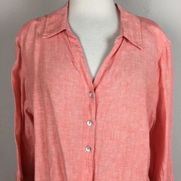 Chico's Orange Linen 3/4 Sleeve  Button Down Top 3 - Picture 3 of 6